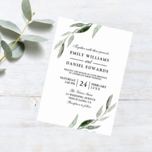 Modern Green Leaf Elegant Vow Renewal Invite Kaart