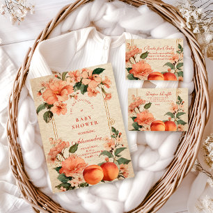 Vintage Perzik Tuin Botanische Baby Shower Kaart