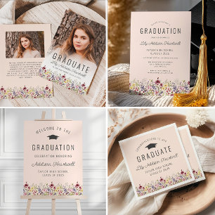 Boho Wilde Bloemen Roze Verloop Gradiënt Afstudeer Servet