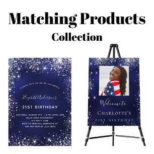 21e verjaardag marinesblauwe zilverglitter glamour kaart