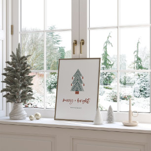 Vrolijk en helder   Boho kerstboom en script Poster