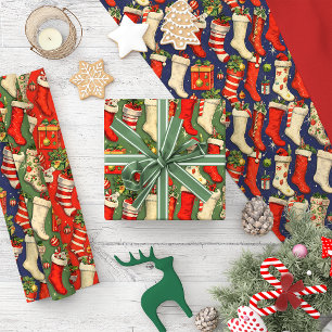 Retro vintage kerstsokken feestdagen kaart