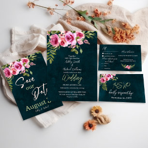 Klassieke Emerald Green Floral Dark Moody Wedding Kaart