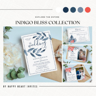 Indigo Bliss Waterverf Leaf Branch Photo Wedding Kaart
