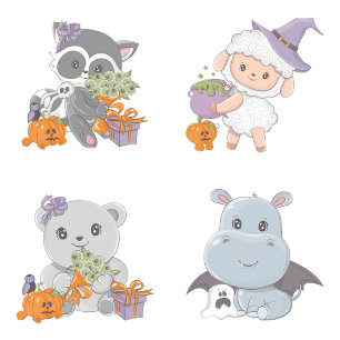 Halloween Hippopotamus Little Boo Baby shower Kaart