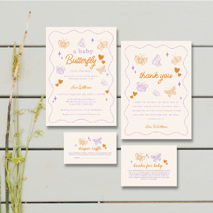 Schattige Lavendel & Oranje Vlinder Baby shower Vierkante Sticker