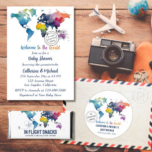 Avontuur wacht op Wereldkaart Travel Baby shower Ronde Sticker