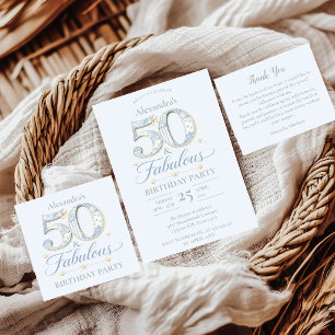 Stoer Blauwe Elegante 50 & Fantastische Verjaardag Kaart