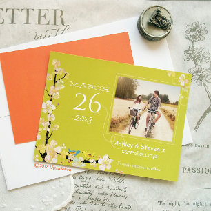 Romantic Bird Theme Apple Green Wedding Kaart