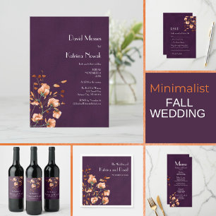 Elegant Paars Burnt Oranje Florals Fall Wedding Kaart