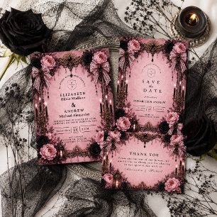 Romantische Roze Goth Huwelijk Bedankkaart