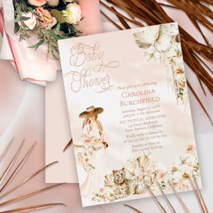 Boho Leopard Lady Tropical Floral Girl Baby shower Kaart