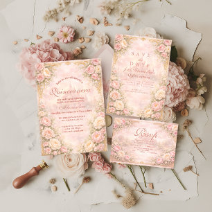 Zachte Blush Rozen Tuin Quinceañera Save The Date