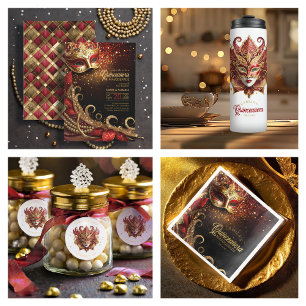 Quinceanera Masquerade Rood Goud ID1031 Kaart