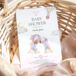 Waterverf Unicorn en Regenboogvisserij Baby shower Kaart