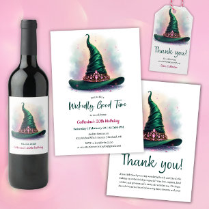 Whimsical Crown & Green Witch Pet Verjaardag Kaart