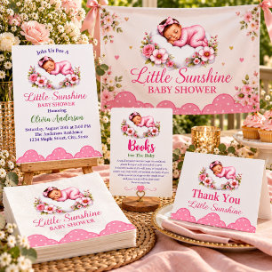 Zoete Roze Bloemwolk Kleine Zonneschijn Feest Papieren Bordje