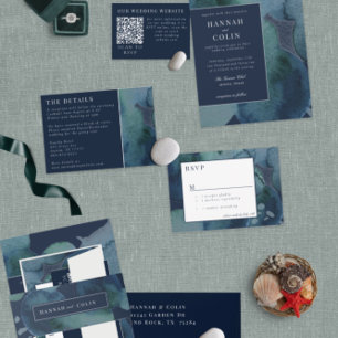 Modern Navy Emerald Abstracte Waterverf Kaart