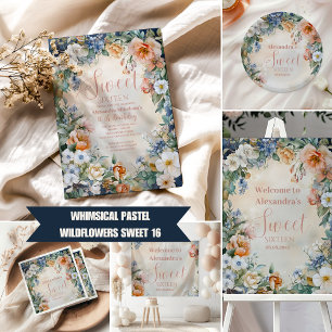 Romantische Navy Pastel Wildflowers Sweet 16 Spandoek