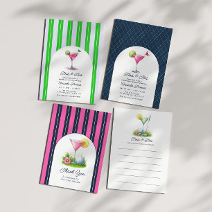 Helder Roze, Marineblauw & Witte Preppy Martini Go Bedankkaart