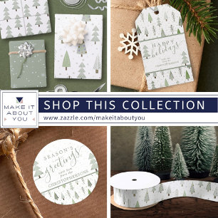 Moderne kerstbomen Sage Olive Green Pattern Cadeaupapier