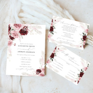 Burgundy Blush Floral 25th Wedding Jubileum Kaart