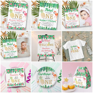 Tropisch zomerstrand Luau Girls 1ste verjaardag Ronde Sticker