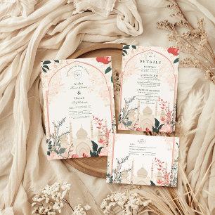 Traditionele Elegante Bloemen Islamitische Huwelij Kaart