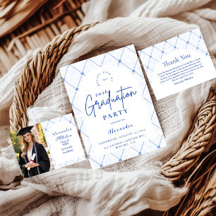 Tuinfeest met bloemen in vintage blauw afstudeerfe bedankkaart