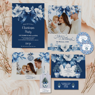 Foto Chinoiserie Chic Blue Christmas Feestdagenkaart