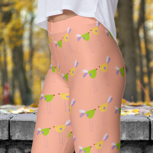 Schattige roze Twee kleine vogelpatronen Leggings