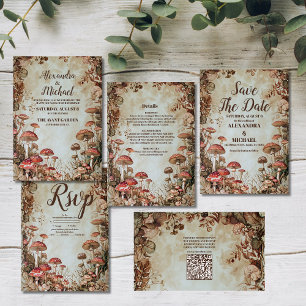 Woodland Herfst Waterverf Paddenstoel bruiloft All In One Uitnodiging