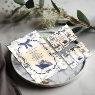 Chic Nautical Toile de Jouy Bow Wedding Kaart