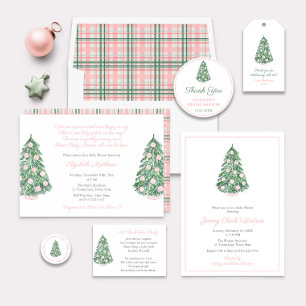 High-end roze groen kerstBaby shower voor meisjes Folie Uitnodiging
