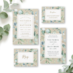 Rustic Gold Green Botanical Wedding Kaart