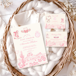 Disco Cowgirl Baby shower Note voor Baby Informatiekaartje