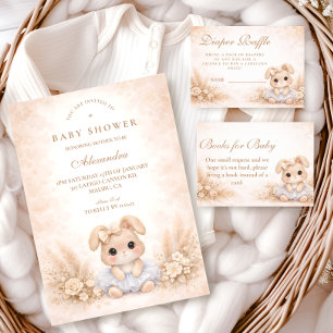 Beige Konijn Bloemetjes Baby Shower Servet
