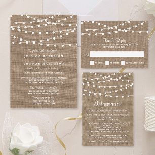 Het Collectie van de Rustic Burlap Lights Wedding All In One Uitnodiging