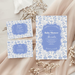 Toile de Jouy Mushrooms Woodland Baby shower Kaart