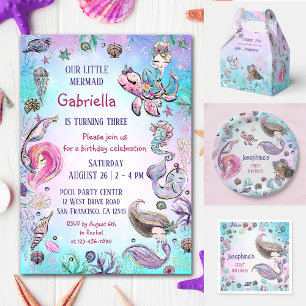 Onder het Zee Mermaid Girl Birthday Party Kaart