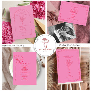  Floral Rustic Pink + Roodd QR Code Weddenschap All In One Uitnodiging