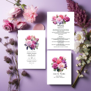 Roze en Paarse Floral Wedding Bedankkaart
