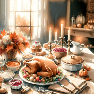 Waterverf Thanksgiving Illustratie Foto Afdruk