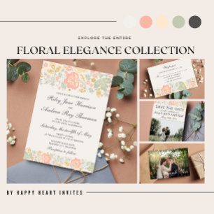 De floral Elegance Peach Blush Sage bewaart de Dat Save The Date