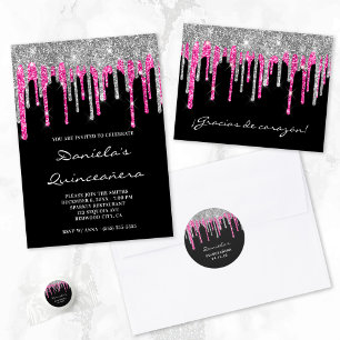 Silver Hot Pink Glitter-schijven zwart Quinceañera Servet