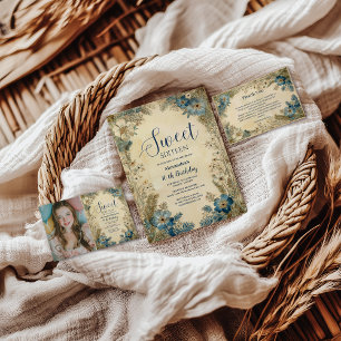 Antieke botanische art nouveau Sweet Sixteen Bedankkaart