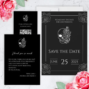 Zwart-wit tattoo gotische bruiloft uitnodiging