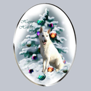 White German Shepherd Kerstmis Feestdagen Kaart