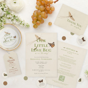 Genderneutraal QR Code Liefde Bug Baby shower Kaart