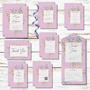 Delicate Boho Wildflower Roze QR-code All In One Uitnodiging